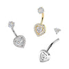 316L Surgical Steel Gold PVD Heart Shape Gem White CZ Internally Threaded Belly Ring - Pierced Universe