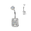 316L Surgical Steel White CZ Rectangle Pave Gem Internally Threaded Belly Ring - Pierced Universe