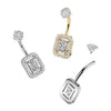 316L Surgical Steel Gold PVD White CZ Rectangle Pave Gem Internally Threaded Belly Ring - Pierced Universe