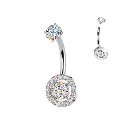 316L Surgical Steel White CZ Circle Pave Gem Internally Threaded Belly Ring - Pierced Universe