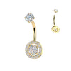 316L Surgical Steel Gold PVD White CZ Circle Pave Gem Internally Threaded Belly Ring - Pierced Universe
