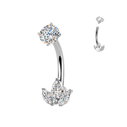 316L Surgical Steel 3 Marquise White CZ Belly Ring