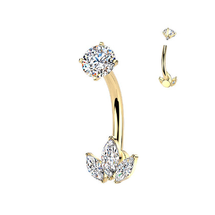 316L Surgical Steel 3 Marquise White CZ Gold PVD Belly Ring