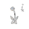 316L Surgical Steel Butterfly White CZ Belly Ring