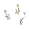 316L Surgical Steel Gold PVD Butterfly White CZ Belly Ring