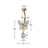 316L Surgical Steel Aqua CZ Butterfly Tear Drop Dangle Belly Ring - Pierced Universe
