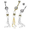 316L Surgical Steel Gold PVD White Pearl Gold Bead Dangly Belly Ring