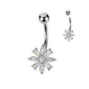 316L Surgical Steel White CZ Gem Flower Belly Ring - Pierced Universe