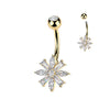 316L Surgical Steel Gold PVD White CZ Gem Flower Belly Ring - Pierced Universe