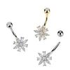 316L Surgical Steel Gold PVD White CZ Gem Flower Belly Ring - Pierced Universe
