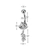 316L Surgical Steel Gold PVD White CZ Open Flower Leaf Dangle Belly Ring - Pierced Universe