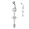 316L Surgical Steel White CZ Pointed Star Marquise Gem Dangle Belly Ring