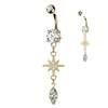 316L Surgical Steel Gold PVD White CZ Pointed Star Marquise Gem Dangle Belly Ring