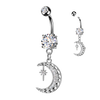 316L Surgical Steel White CZ Large Pave Moon And Star Celestial Dangle Belly Ring