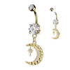 316L Surgical Steel Gold PVD White CZ Large Pave Moon And Star Celestial Dangle Belly Ring