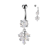 316L Surgical Steel White CZ Trapezoid Gem And Heart Dangle Belly Ring