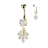 316L Surgical Steel Gold PVD White CZ Trapezoid Gem And Heart Dangle Belly Ring