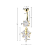 316L Surgical Steel Gold PVD White CZ Trapezoid Gem And Heart Dangle Belly Ring
