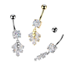316L Surgical Steel White CZ Trapezoid Gem And Heart Dangle Belly Ring