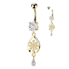 316L Surgical Steel Gold PVD White CZ Flower Teardrop Gem Dangle Belly Ring
