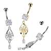 316L Surgical Steel White CZ Flower Teardrop Gem Dangle Belly Ring