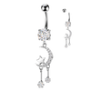 316L Surgical Steel White CZ Crescent Moon And Star Gem Dangle Belly Ring