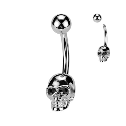 316L Surgical Steel Black CZ Eyes Skull Non Dangle Belly Ring - Pierced Universe