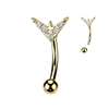 316L Surgical Steel Gold PVD White CZ V Shape Top Side Down Belly Ring