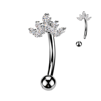 316L Surgical Steel White CZ Gem Cluster Crown Top Side Down Belly Ring