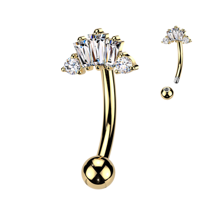 316L Surgical Steel Gold PVD White CZ Gem Custer Top Side Down Belly Ring - Pierced Universe