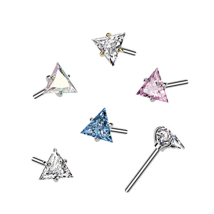 Titanium Threadless CZ Triangle Shaped Gem Top