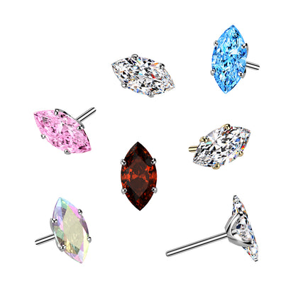 Titanium Threadless Clawed CZ Marquise Gem Top