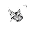 Titanium Threadless Large Cat With White CZ Eyes Top