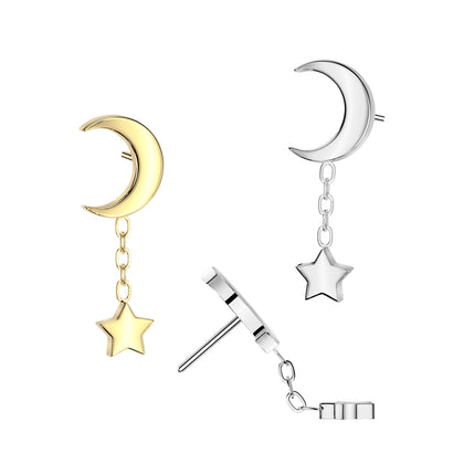 Titanium Threadless Crescent Moon Dangly Star Top