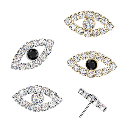 Titanium White & Black CZ Large Evil Eye Threadless Top