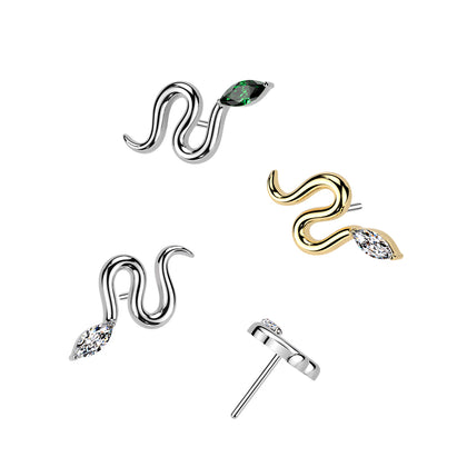 Titanium CZ Marquise Gem Snake Threadless Top