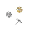 Titanium Threadless White CZ Patterned Flower Top