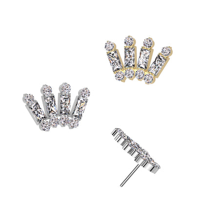 Titanium Threadless White CZ Large Baguette Circle Crown Top