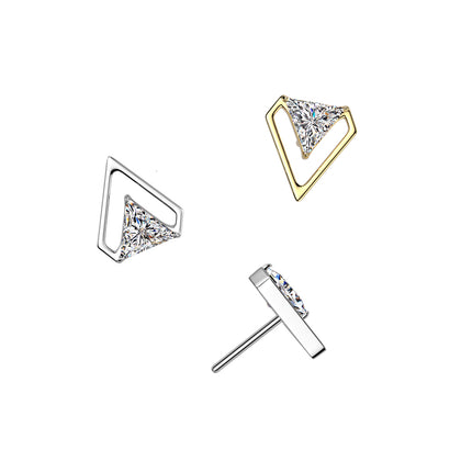Titanium Threadless White CZ Triangle With  Outline Design Top
