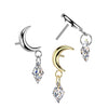 Titanium Threadless Crescent Moon White CZ Dangle Top