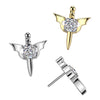 Titanium Threadless Winged Dagger With White CZ Square Gem Top