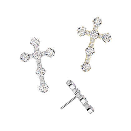 Titanium Threadless Very Large White CZ Cross Top