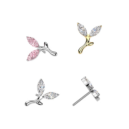 Titanium CZ Leaf Branch Threadless Top