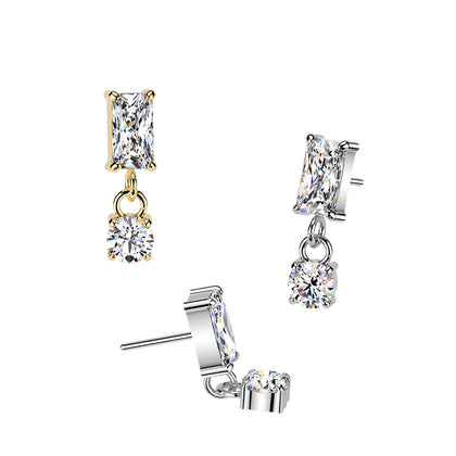 Titanium White CZ Baguette Gem With Dangle Threadless Top