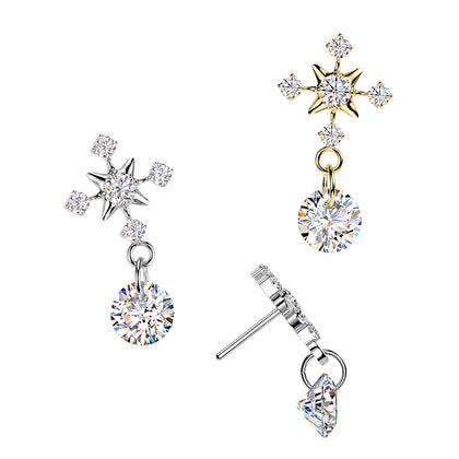 Titanium Large White CZ Cross With Dangle Threadless Top