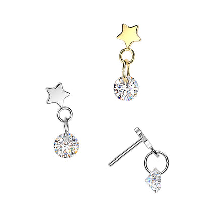 Titanium Star With CZ Charm Dangle Threadless Top