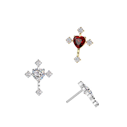 Titanium White And Red CZ Cross Threadless Top