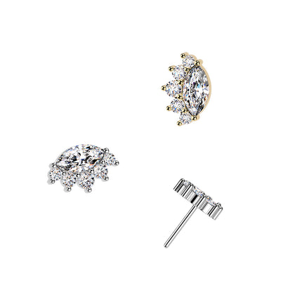 Titanium Large White CZ Marquise Cluster Threadless Top