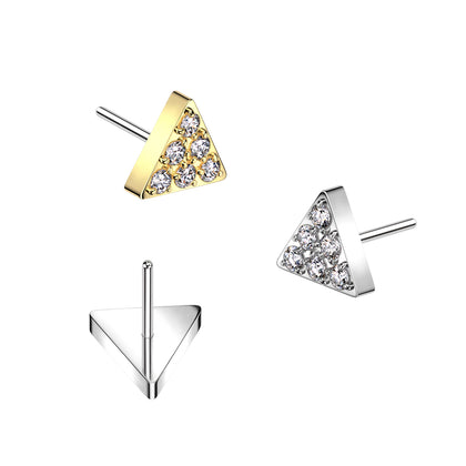 Titanium Threadless Triangle White CZ Pave Gem Top