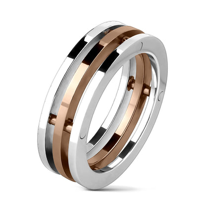 Stainless Steel Rose Gold 3-Connected Piece Center Ring